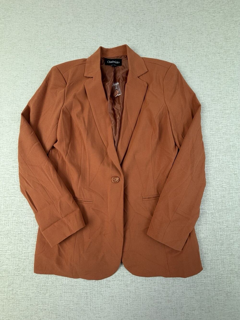 Chadwicks Women’s 6 Rust Orange Longline Stretch Blazer Jacket One Button